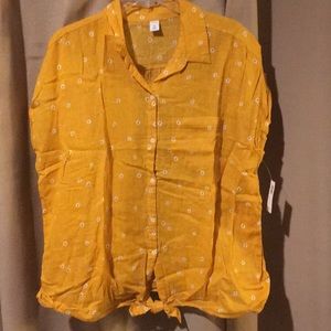 Button down, tie front blouse